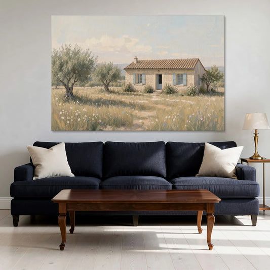 French Country Wall Art of a Provençal Farmhouse - Canvas Wall Art - Sofa - 60x40