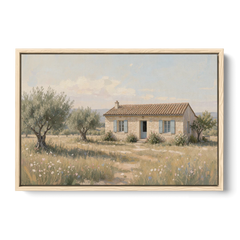 French Country Wall Art of a Provençal Farmhouse - Oak Framed Canvas Wall Art - Front