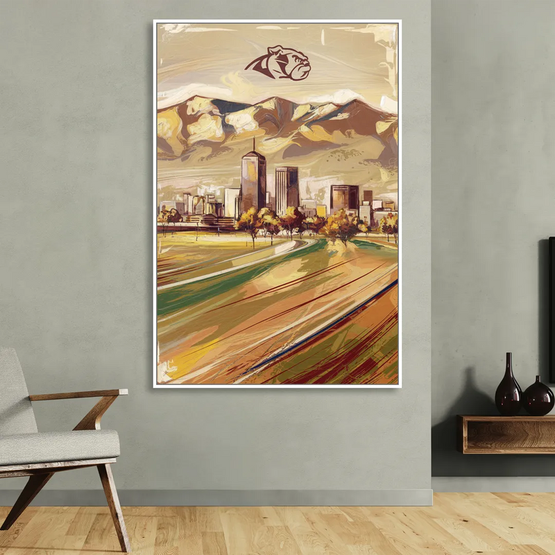 Fresno Cityscape and Team Spirit Living Room - White Canvas Wall Art