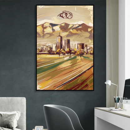 Fresno Cityscape and Team Spirit Living Room - Black Canvas Wall Art
