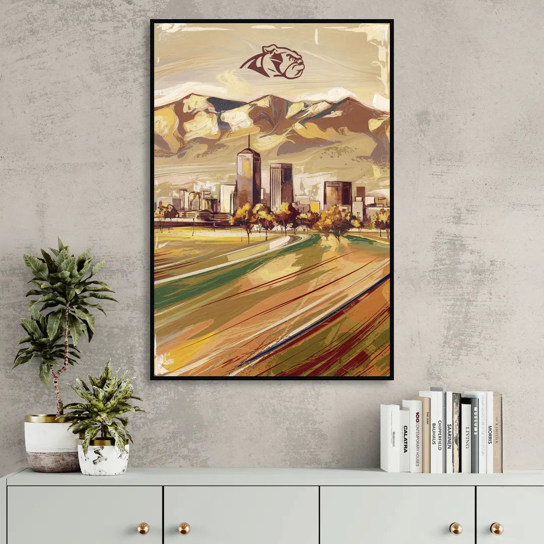 Fresno Cityscape and Team Spirit Sitting Room - Black Canvas Wall Art