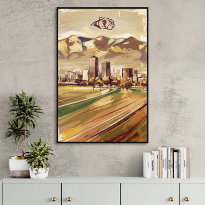 Fresno Cityscape and Team Spirit Sitting Room - Black Canvas Wall Art