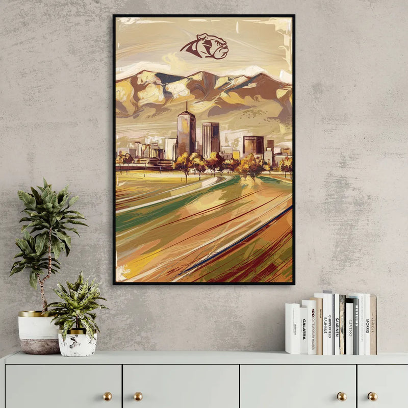 Fresno Cityscape and Team Spirit Sitting Room - Black Canvas Wall Art
