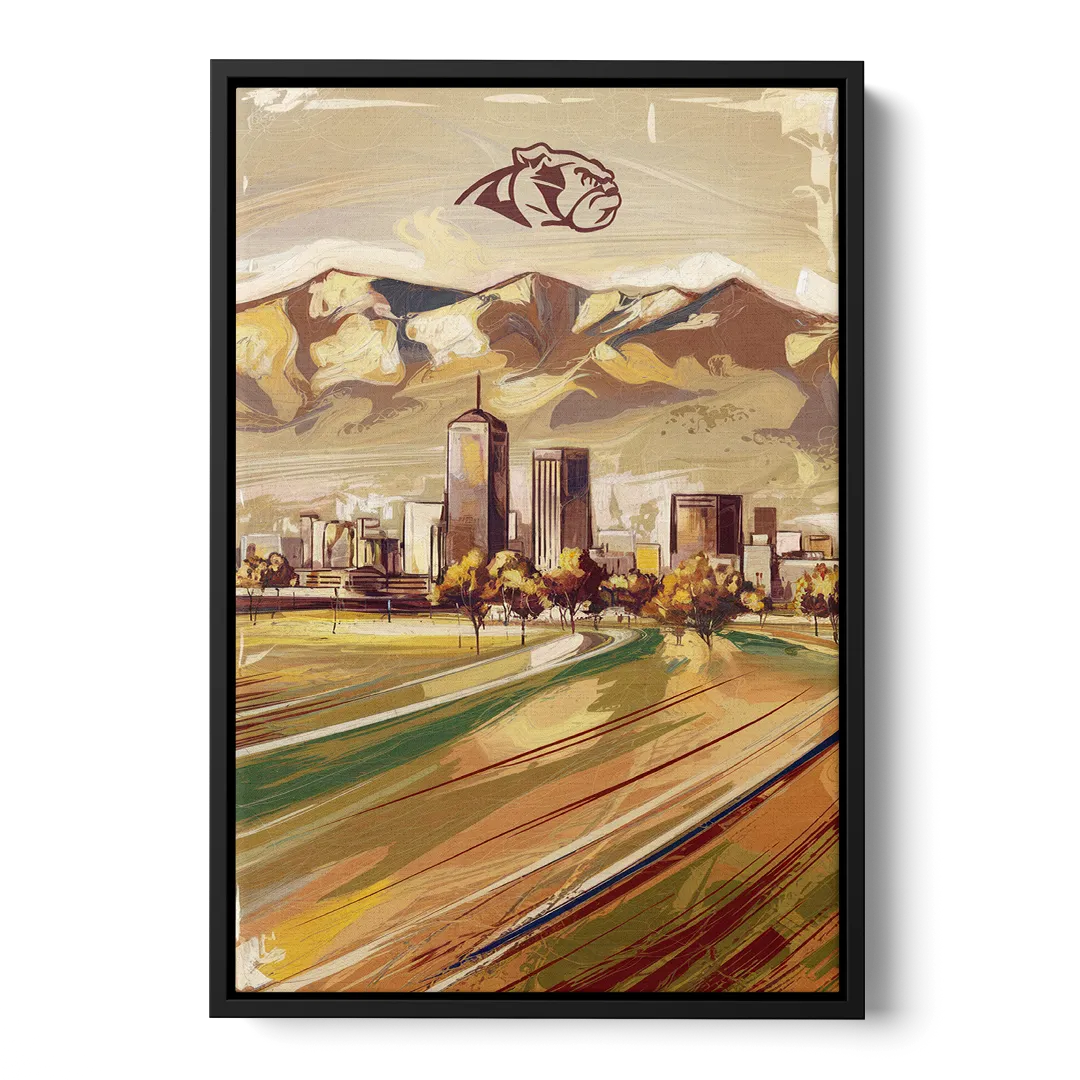 Fresno Cityscape and Team Spirit Front - Black Canvas Wall Art