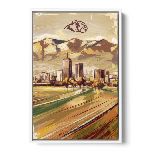 Fresno Cityscape and Team Spirit - White Framed Canvas Wall Art - Front