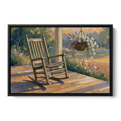Front Porch Art with Rocking Chair and Lavender Basket - Black Framed Canvas Wall Art - Front