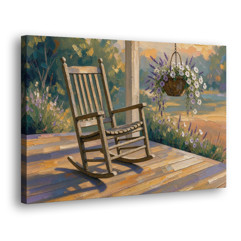 Front Porch Art with Rocking Chair and Lavender Basket - Canvas Wall Art - Side