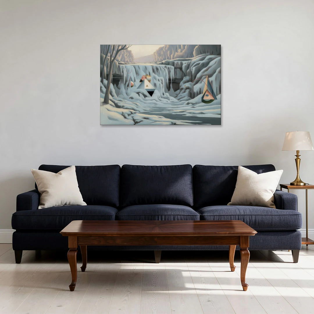 Frozen Falls in Winter - Canvas Wall Art - Sofa - 36x24