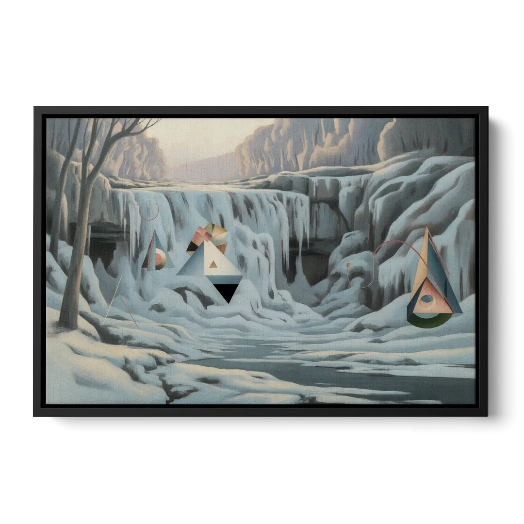 Frozen Falls in Winter Front - Black Canvas Wall Art