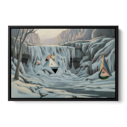 Frozen Falls in Winter Front - Black Canvas Wall Art