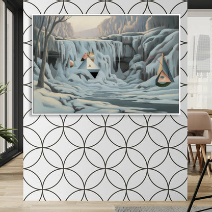 Frozen Falls in Winter Sitting Room - White Canvas Wall Art