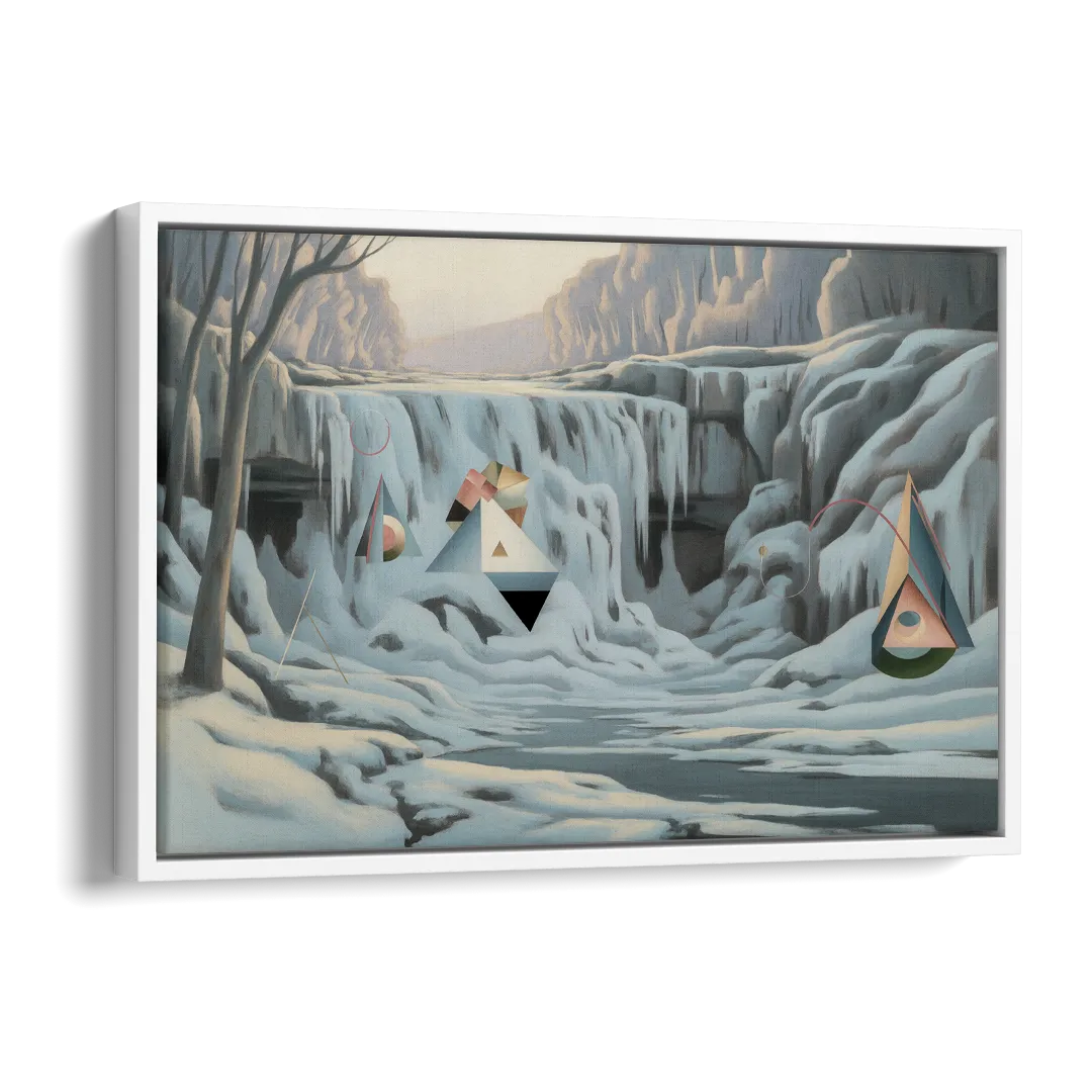 Frozen Falls in Winter Side - White Canvas Wall Art