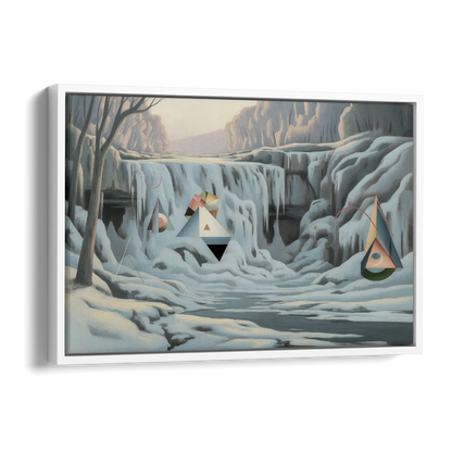 Frozen Falls in Winter Side - White Canvas Wall Art