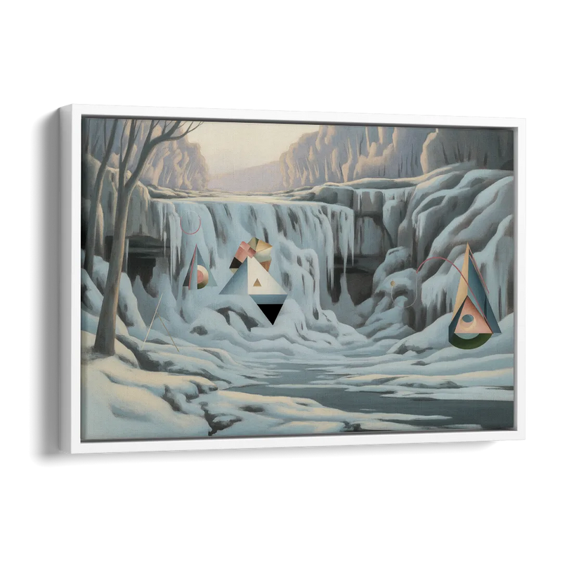 Frozen Falls in Winter Side - White Canvas Wall Art