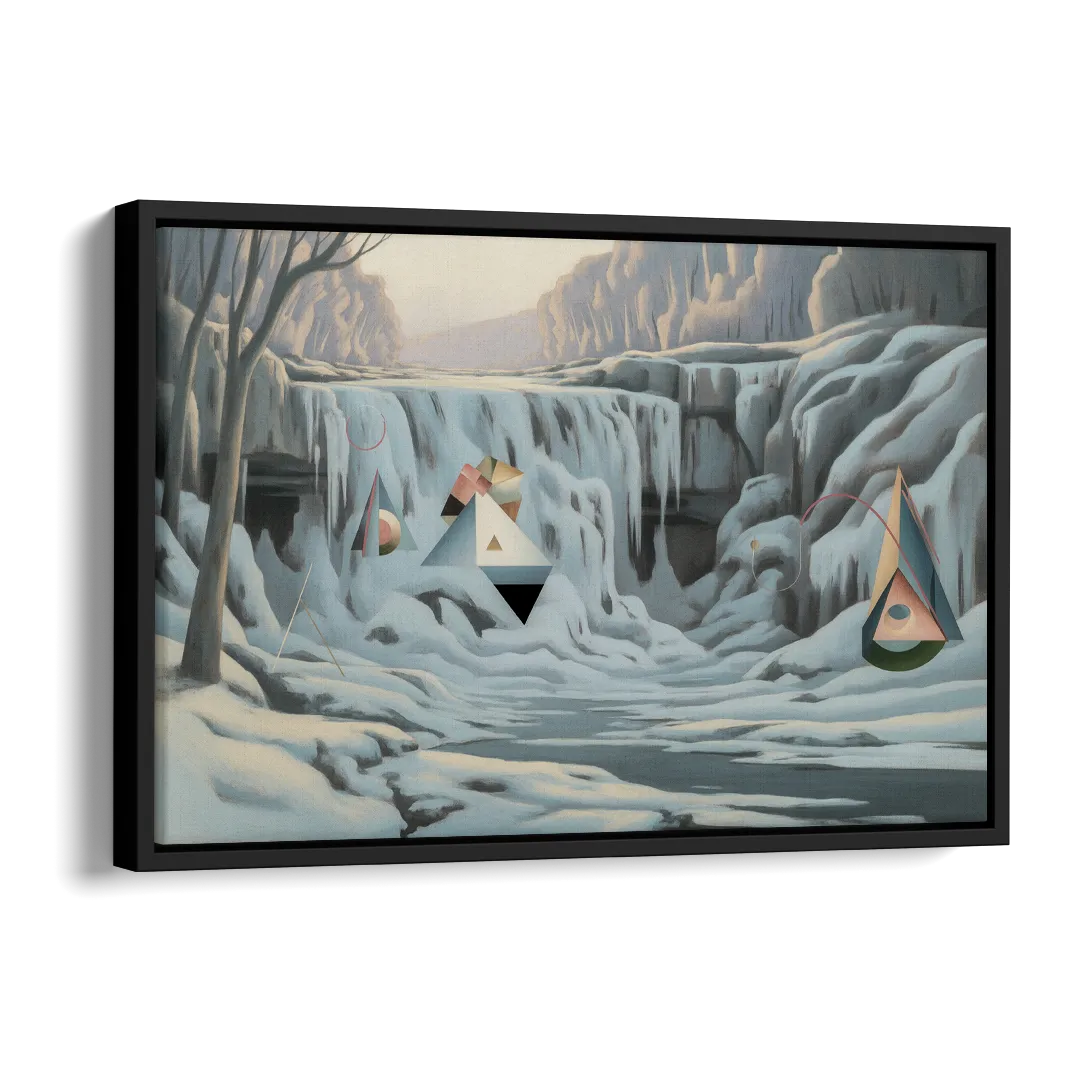 Frozen Falls in Winter Side - Black Canvas Wall Art