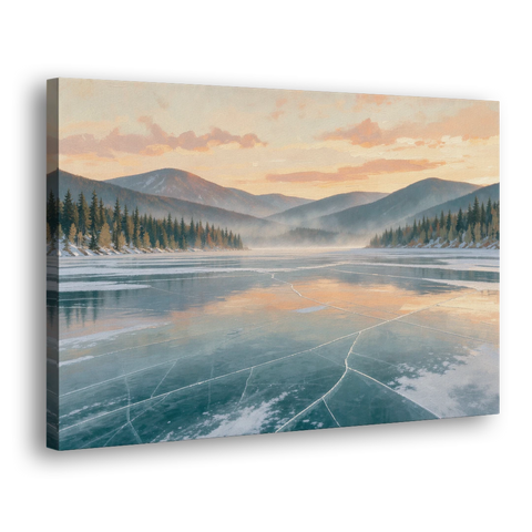 Frozen Lake Painting at Dawn - Canvas Wall Art - Side