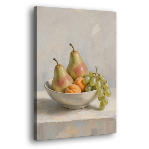Fruit Bowl Still Life Painting With Pears and Grapes - Canvas Wall Art - Side