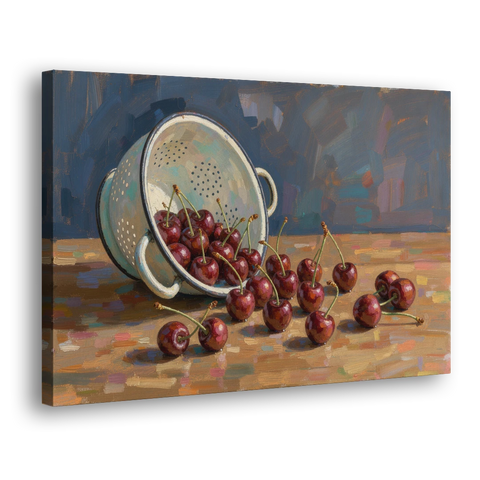 Fruit Still Life Painting with Spilled Cherries - Canvas Wall Art - Side