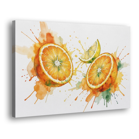 Fruit Wall Decor with Flying Orange Halves - Canvas Wall Art - Side