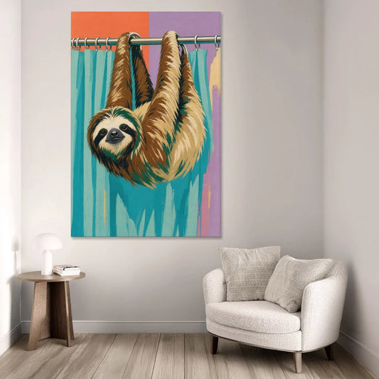 Fun Bathroom Wall Art with a Hanging Sloth - Canvas Wall Art - Sofa - 40x60