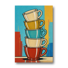 Fun Kitchen Wall Art Stacked Diner Mugs - Canvas Wall Art - Front