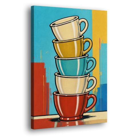 Fun Kitchen Wall Art Stacked Diner Mugs - Canvas Wall Art - Side