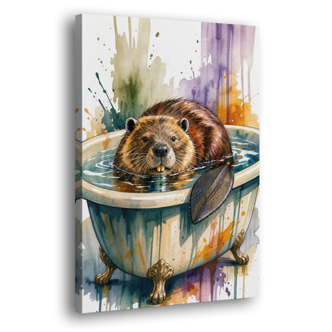 Funny Animal Bathroom Prints Beaver Tail on the Rim - Canvas Wall Art - Side