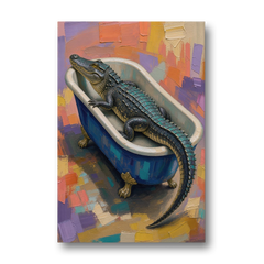 Funny Animal Bathroom Wall Art Alligator Outgrows the Tub - Canvas Wall Art - Front