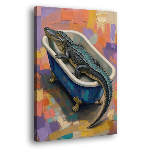 Funny Animal Bathroom Wall Art Alligator Outgrows the Tub - Canvas Wall Art - Side