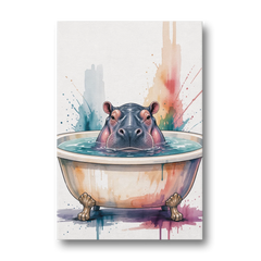 Funny Animal Paintings Hippo Up to Its Nose - Canvas Wall Art - Front