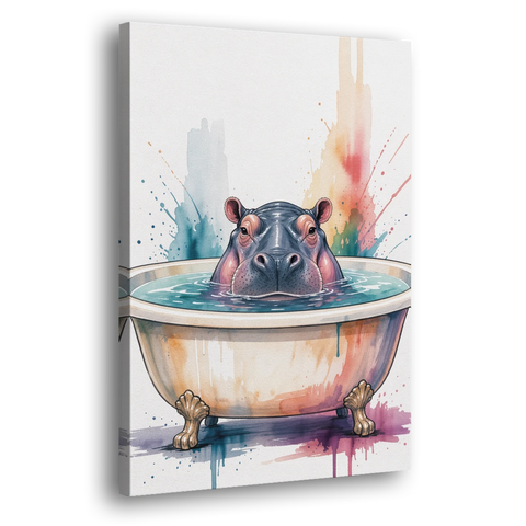 Funny Animal Paintings Hippo Up to Its Nose - Canvas Wall Art - Side