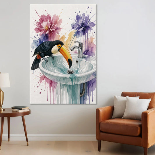 Funny Animal Wall Art Toucan Peers Down the Drain - Canvas Wall Art - Sofa - 40x60