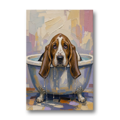 Funny Bathroom Canvas Art Basset Hound with Dripping Ears - Canvas Wall Art - Front