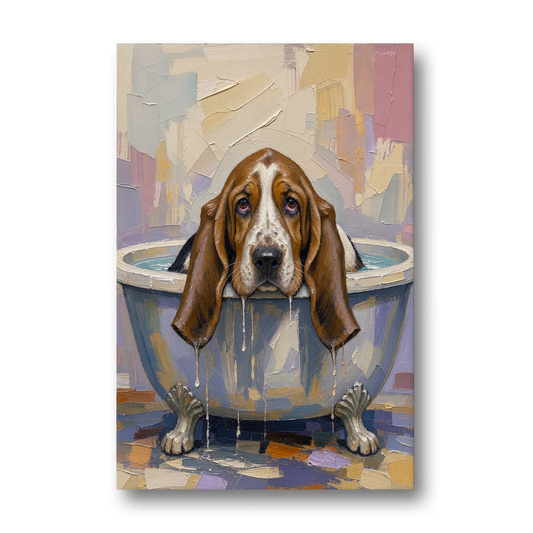 Funny Bathroom Canvas Art Basset Hound with Dripping Ears - Canvas Wall Art - Front