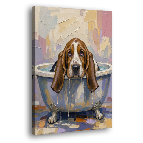 Funny Bathroom Canvas Art Basset Hound with Dripping Ears - Canvas Wall Art - Side