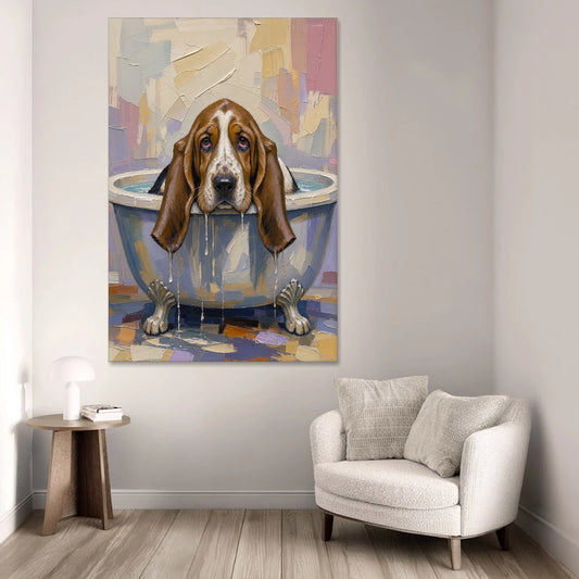 Funny Bathroom Canvas Art Basset Hound with Dripping Ears - Canvas Wall Art - Sofa - 40x60
