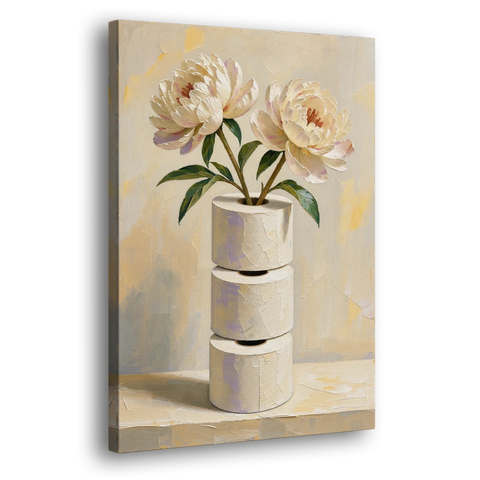Funny Bathroom Painting of Peonies on Paper Rolls - Canvas Wall Art - Side