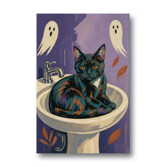 Funny Bathroom Prints Cat Claims the Sink - Canvas Wall Art - Front