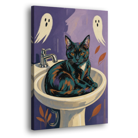 Funny Bathroom Prints Cat Claims the Sink - Canvas Wall Art - Side