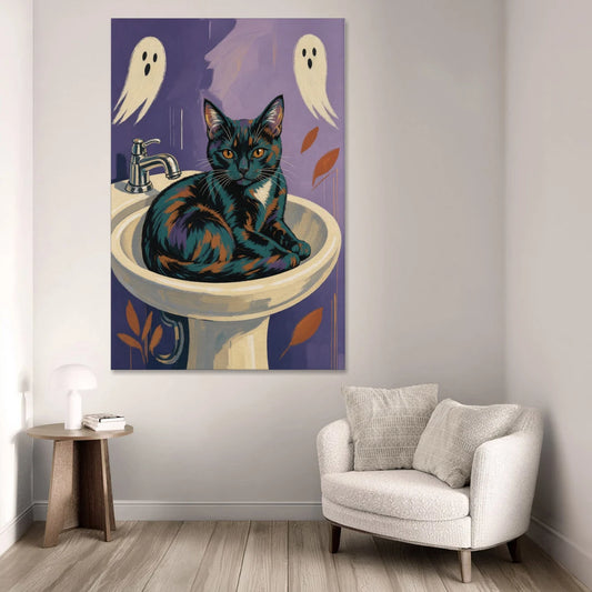 Funny Bathroom Prints Cat Claims the Sink - Canvas Wall Art - Sofa - 40x60