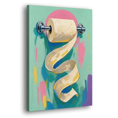Funny Bathroom Wall Art of an Unspooling Toilet Roll - Canvas Wall Art - Side
