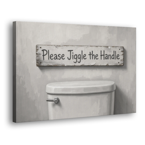 Funny Bathroom Wall Decor Please Jiggle the Handle - Canvas Wall Art - Side