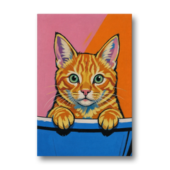 Funny Cat Bathroom Wall Art Peeking Over the Tub - Canvas Wall Art - Front