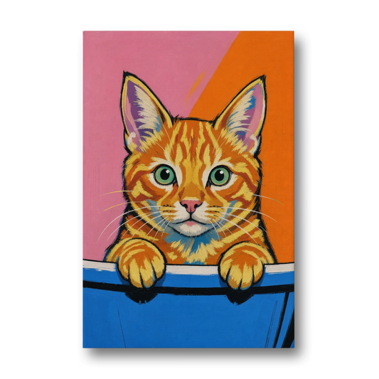 Funny Cat Bathroom Wall Art Peeking Over the Tub - Canvas Wall Art - Front