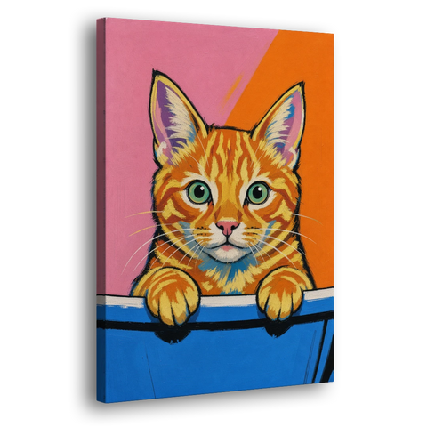 Funny Cat Bathroom Wall Art Peeking Over the Tub - Canvas Wall Art - Side