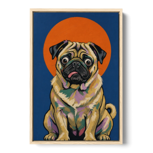 Funny Dog Canvas Art of a Confused Pug - Oak Framed Canvas Wall Art - Front