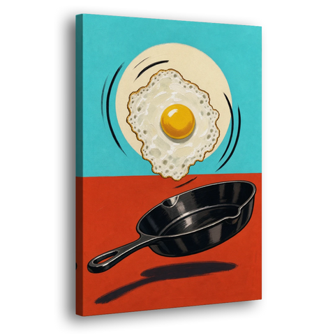 Funny Kitchen Wall Art with a Flipping Fried Egg - Canvas Wall Art - Side