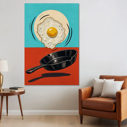 Funny Kitchen Wall Art with a Flipping Fried Egg - Canvas Wall Art - Sofa - 40x60