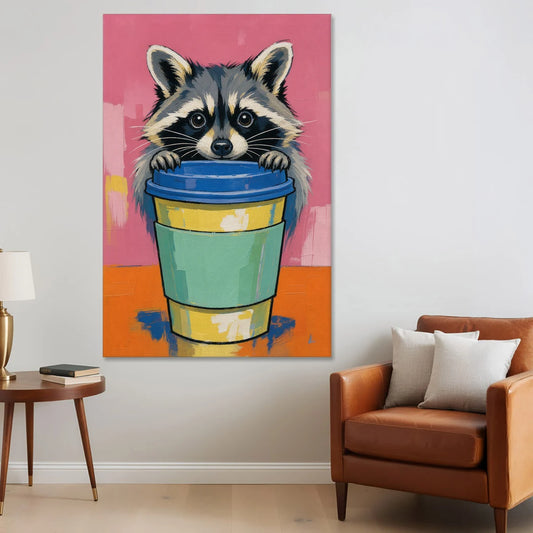 Funny Office Raccoon in the Coffee Cup - Canvas Wall Art - Sofa - 40x60
