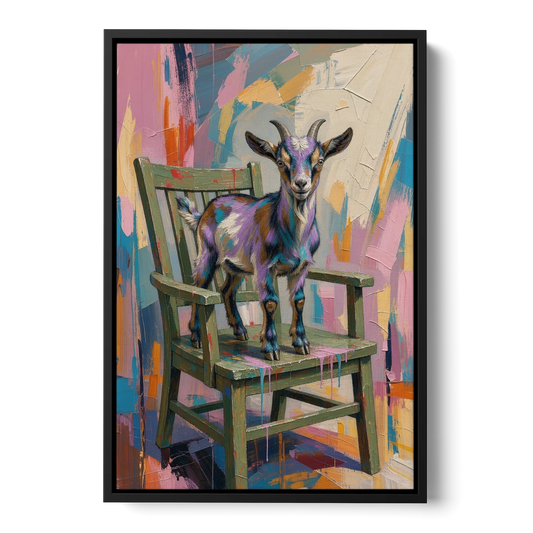 Funny Wall Art for the Living Room Goat Throne - Black Framed Canvas Wall Art - Front